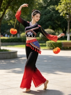 来图定制羌族演出服肩铃舞蹈羌花铃响艺考服装独舞艺考服装送道具