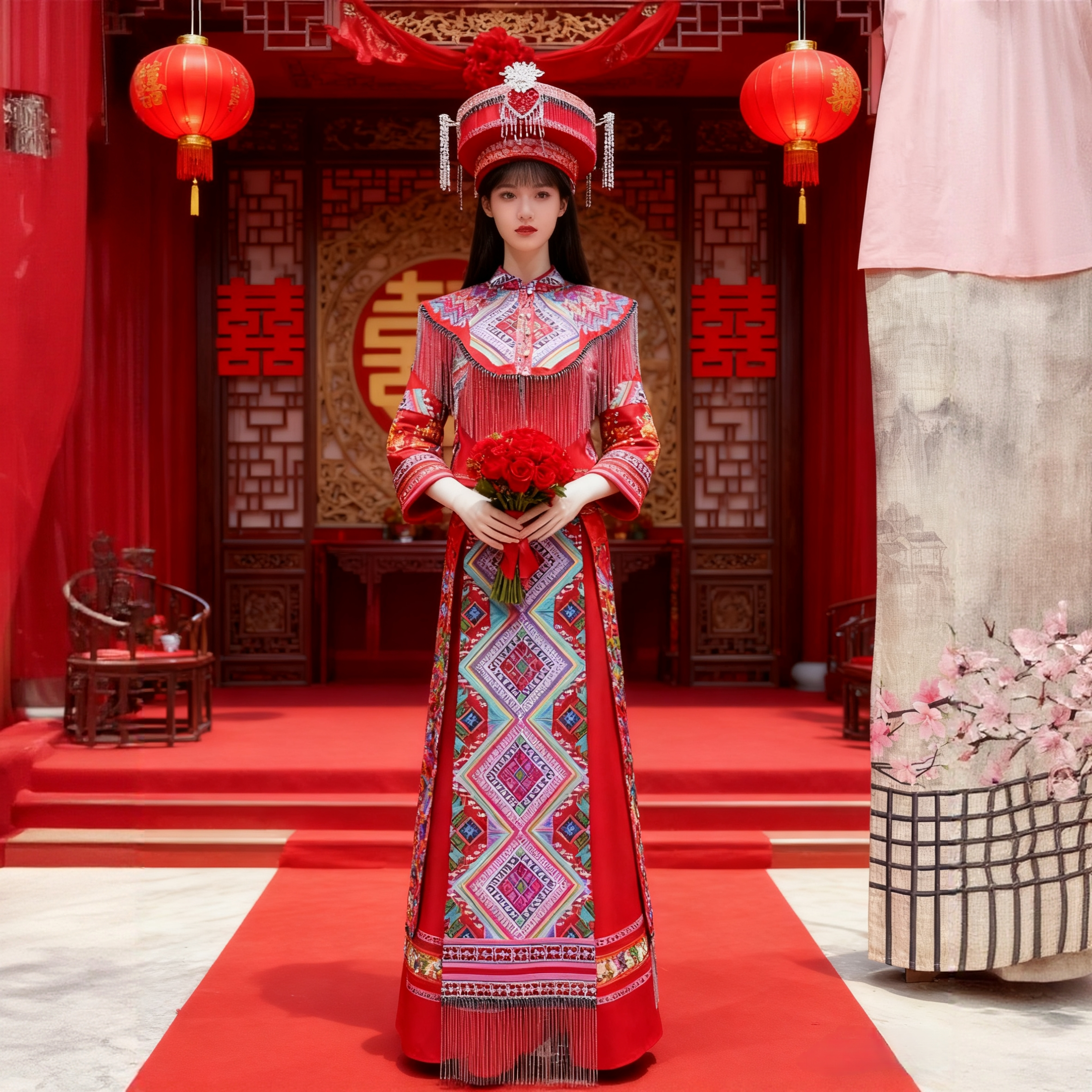 专业定制土家族苗族刺绣婚嫁服装新娘结婚盛装少数民族风旅拍服饰