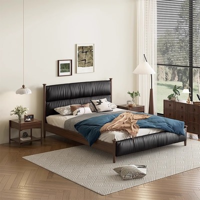 实木床1米8全实木1米5中古侘寂风