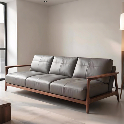 实木现代简约客厅小户型直排沙发