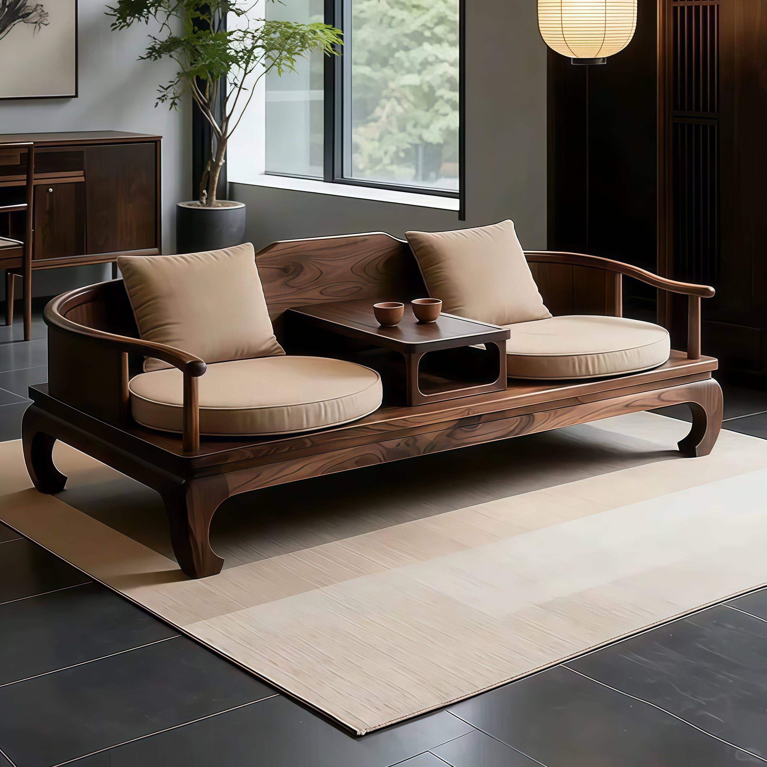 新中式北美黑胡桃木实木沙发现代简约2026新款直排罗汉床宋氏美学,住宅家具,实木沙发,淘宝优惠券,粉丝福利购,淘宝优惠卷