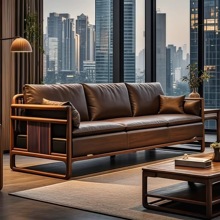 新中式胡桃木实木沙发2025新款轻奢现代简约三人位客厅直排沙发