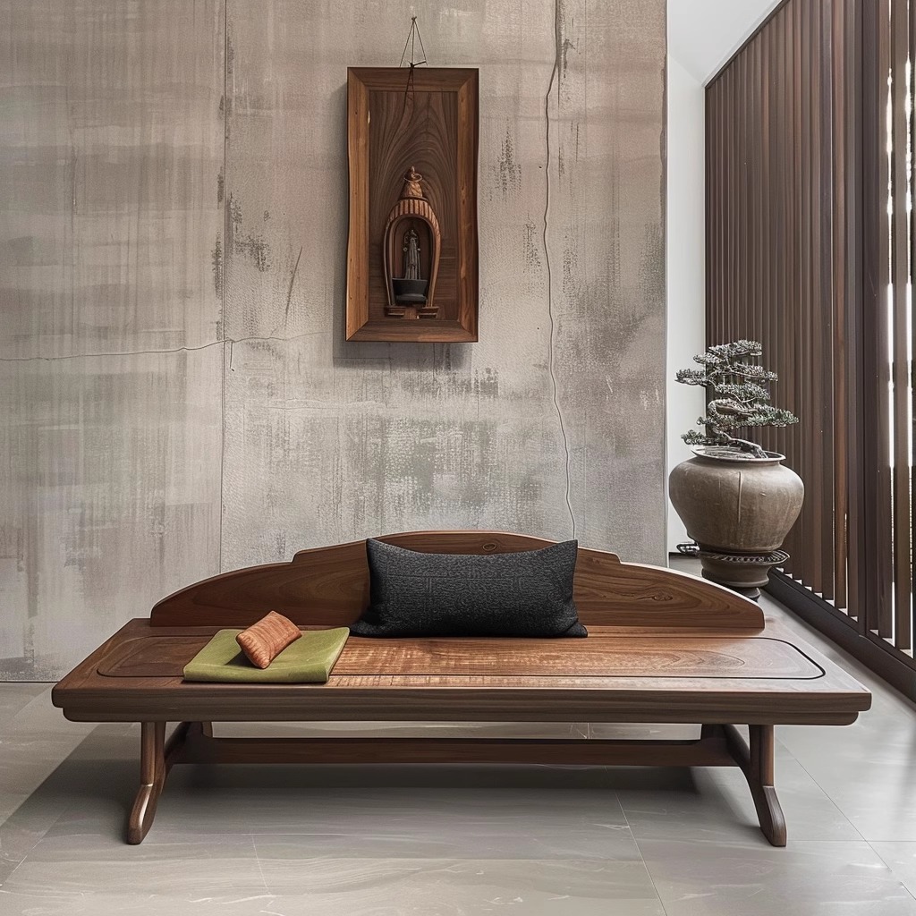 新中式黑胡桃白蜡木罗汉床