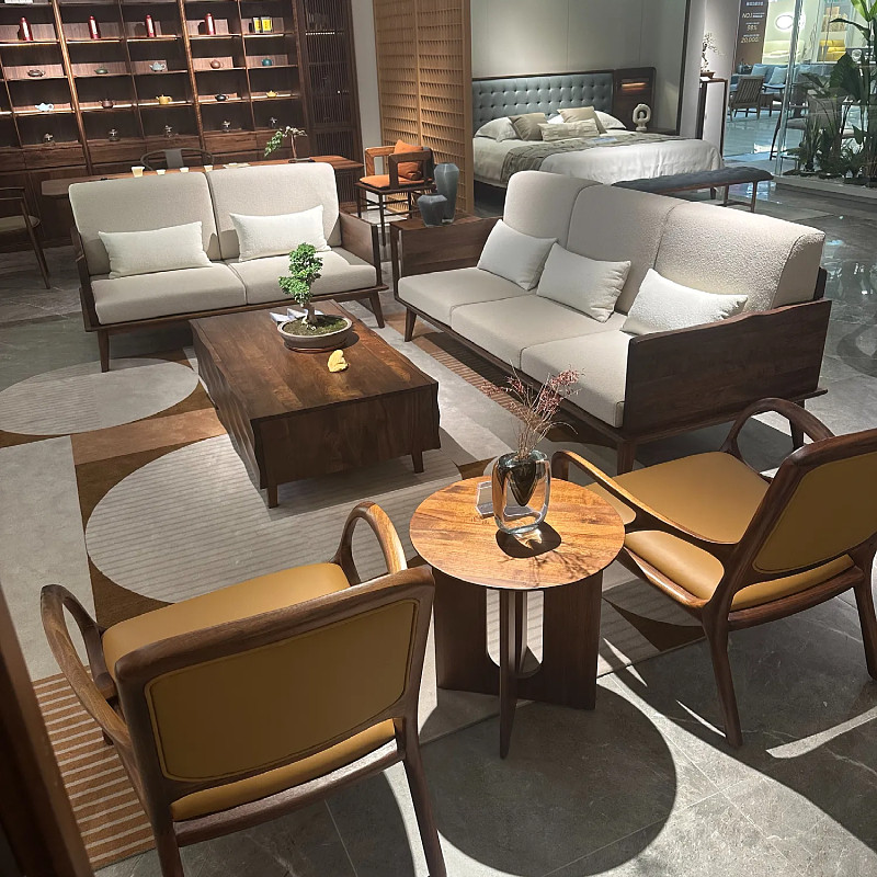 北美黑胡桃木实木沙发新中式2025款客厅别墅冬夏两用组合布艺沙发