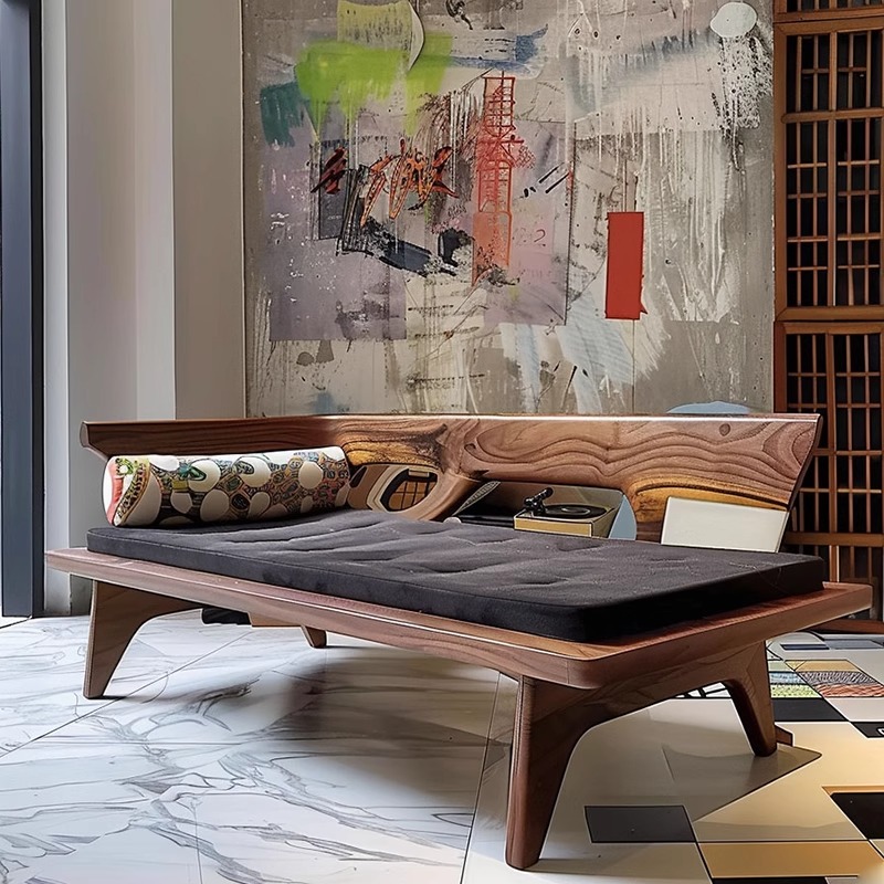 新中式黑胡桃白蜡木禅意罗汉床