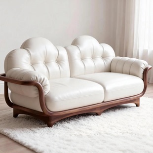 奶油风实木沙发椅休闲椅子可拆洗2026新款实木单人双人位现代简约