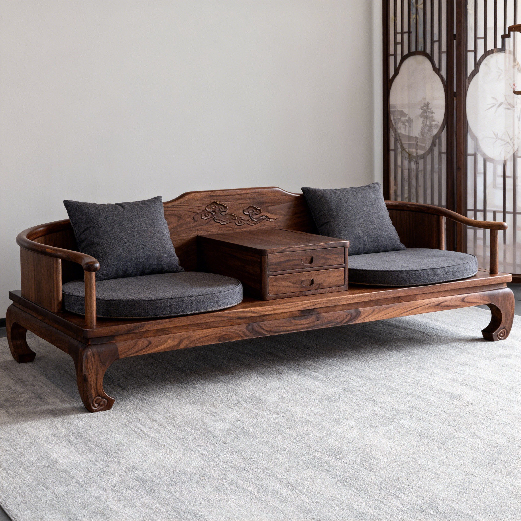 新中式北美黑胡桃木罗汉床沙发新款宋式美学家用客厅民宿休闲家具,住宅家具,实木沙发,淘宝优惠券,粉丝福利购,淘宝优惠卷