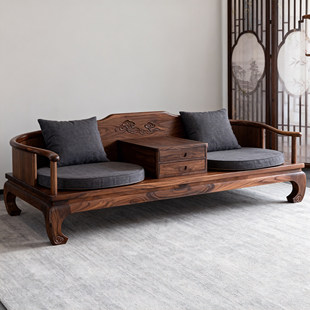 新中式北美黑胡桃木罗汉床沙发新款宋式美学家用客厅民宿休闲家具