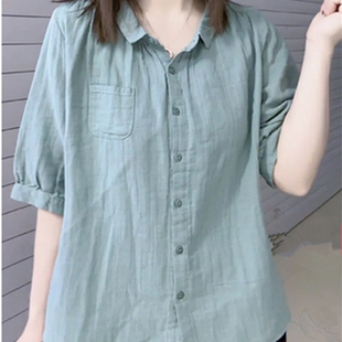 百搭宽松大码 时尚 遮肉显瘦短袖 衬衫 上衣 夏季 气质妈妈女装 网红新款