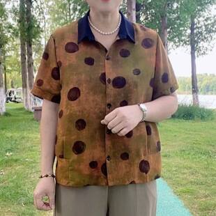 妈妈百搭上衣 宽松显瘦减龄拼接印花polo领中老年女装 2025夏季 新款