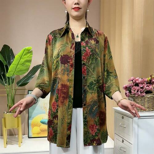 春夏季新款时尚洋气减龄复古中国风妈妈装气质中长款七分袖外套女