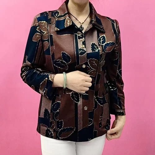 春秋新款网红时尚洋气高档妈妈外套女中老年复古遮肉宽松开衫
