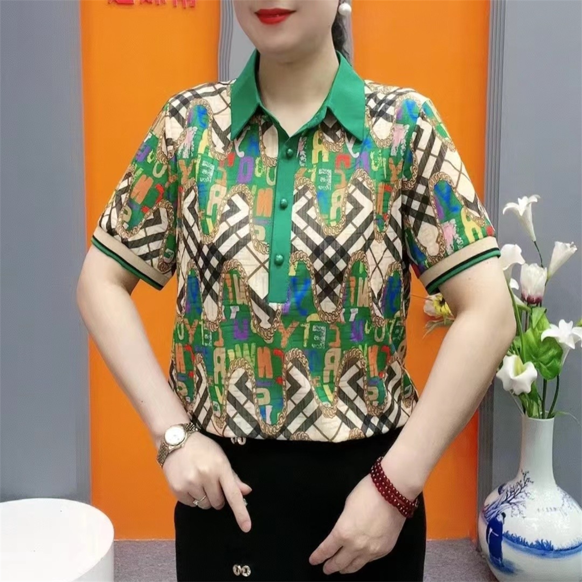 夏季网红新款时尚百搭宽松大码潮流印花减龄年轻显瘦短袖妈妈女装
