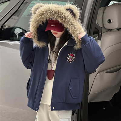 女童毛领连帽派克服2025新款外套