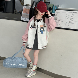 女孩时髦宽松上衣 女童棒球服外套2025秋装 新款 洋气春秋季 卫衣开衫