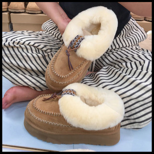 厚底真皮雪地鞋 新款 2024冬季 桑坡雪地靴女阿尔派皮毛一体毛毛鞋