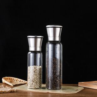 家用不锈钢研磨器陶瓷芯高硼硅玻璃黑胡椒调料瓶手动海盐碾磨器瓶