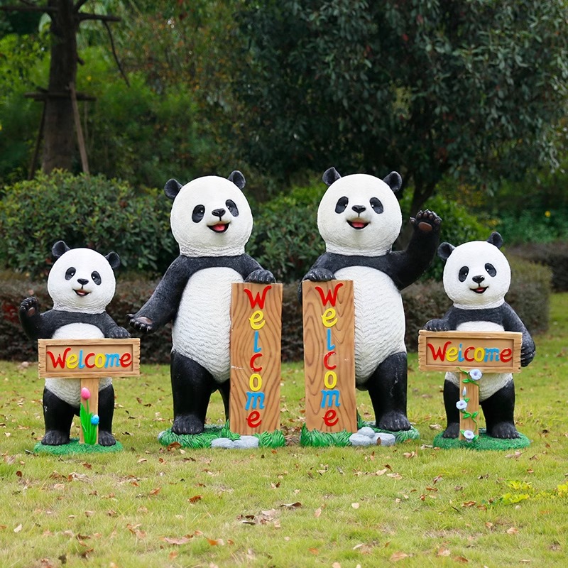 真熊猫雕塑卡通动物玻璃钢公园小区户外花园林景观草坪装饰摆件