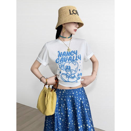 NancyCavally印花涂鸦风短袖T恤