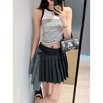 NancyCavally专柜款精选云柔羊毛/莱赛尔 百搭海军风撞色条纹背心