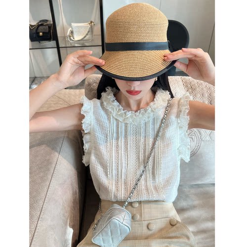 NancyCavally亚麻镂空荷叶边背心