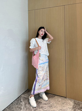 NancyCavally巴黎铁塔印花半裙