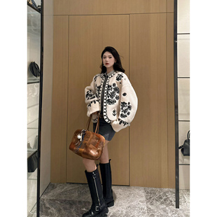 NancyCavally专柜款 重工刺绣厚绒teddy皮草毛呢外套 MM御用纯羊毛