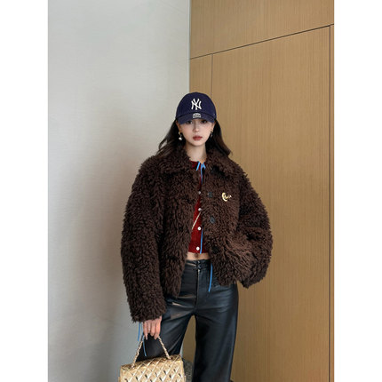 NancyCavally专柜款MM御用高密纯羊毛 厚绒teddy皮草毛呢短款外套