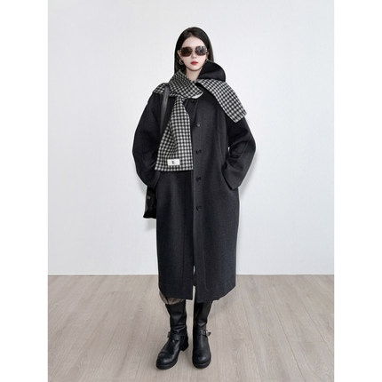 NancyCavally专柜款黄金配比真丝羊毛 老钱风格纹披肩双面呢大衣