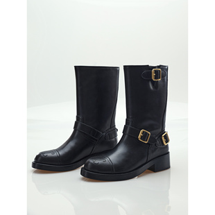 NancyCavally意大利进口全粒面头层牛皮真皮鞋 底可调筒围中古短靴