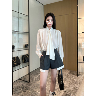 NancyCavally专柜款澳洲美利奴羊毛/涤纶 雅痞风外露口袋毛边短裤