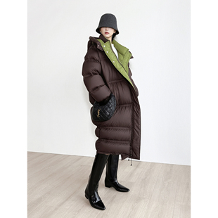 NancyCavally专柜款高蓬松95白鹅绒 大棉被撞色毛毛虫长款羽绒服