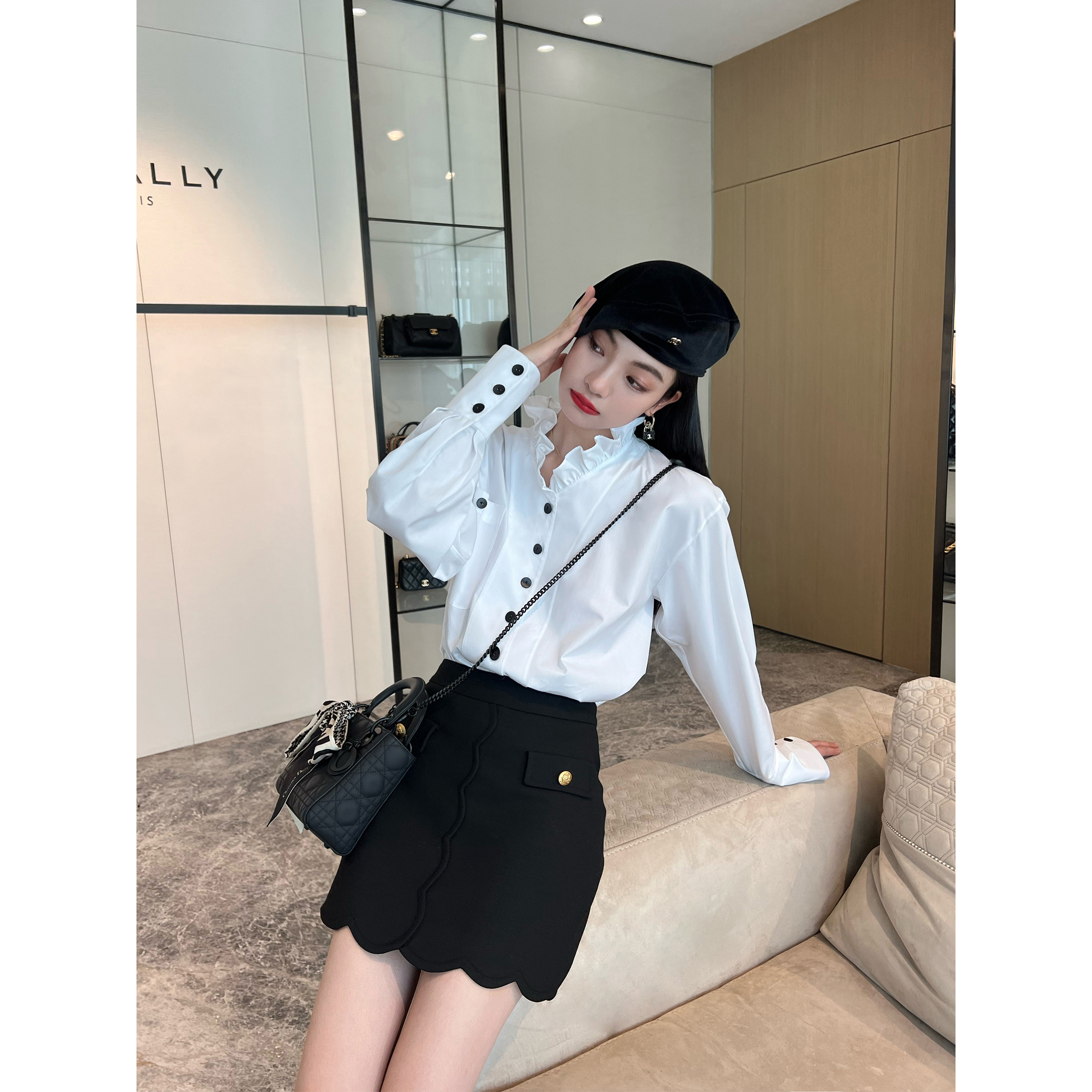 NancyCavally精致感荷叶领衬衫