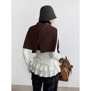 NancyCavally专柜款臻选螺纹肌理羊毛 POLO领俏皮荷叶边内搭打底