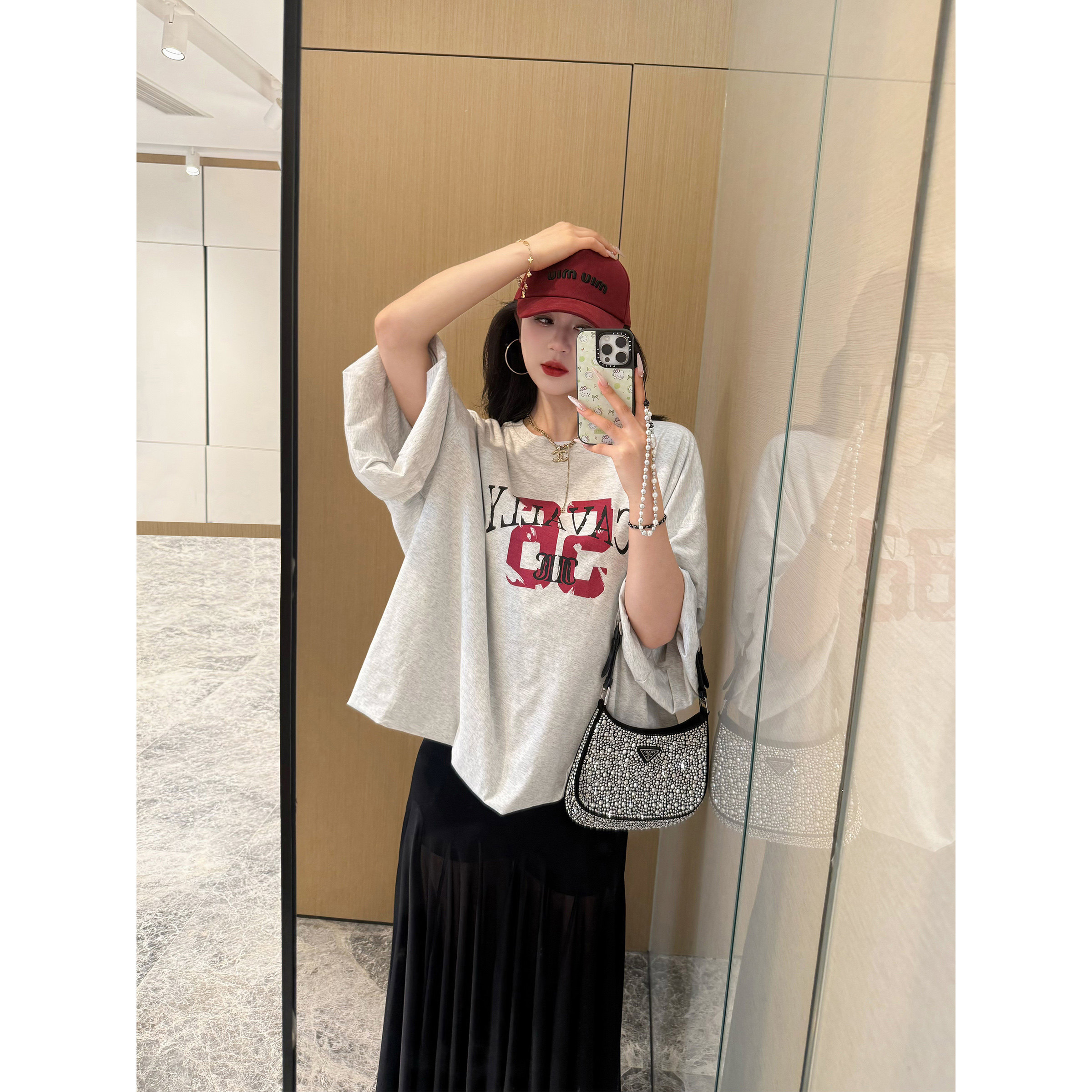 NancyCavally专柜款棉中極品新疆长绒棉美式艺术感花苞大廓形T恤