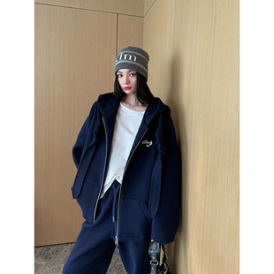 慵懒造型感系带毛呢卫衣套装 NancyCavally专柜款 细腻100支羊毛