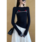 NancyCavally专柜款 亲肤0压感天丝羊毛 航海miu风假两件针织打底