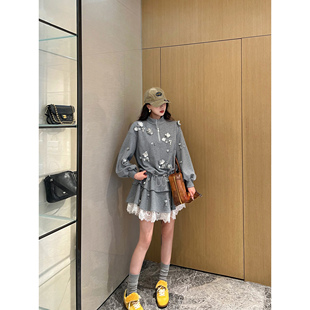 NancyCavally专柜款 手工繁花钉钻蕾丝花边连衣裙 精品新疆长绒棉