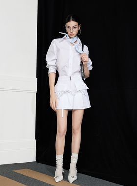 NancyCavally专柜款Mar*le强捻纱/优质棉 静奢时髦C位衬衫连衣裙