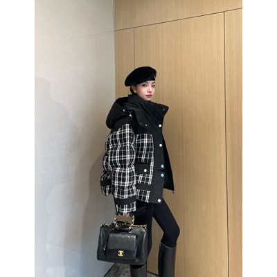 NancyCavally格纹拼接小香羽绒服