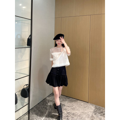 NancyCavally驼鸟毛亮片真丝小衫
