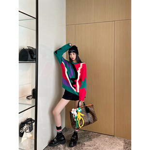 NancyCavally细腻柔软100羊毛 高难度嵌花彩色星星图案针织毛衣