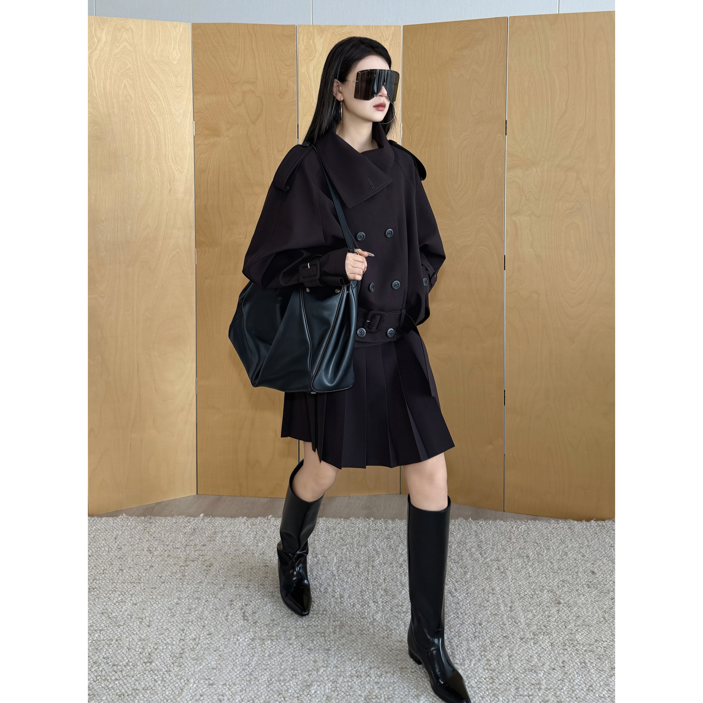 NancyCavally专柜款精选挺括平纹羊毛 飞行夹克风衣/压褶短裙套装,女装/女士精品,时尚套装,淘宝优惠券,粉丝福利购,淘宝优惠卷