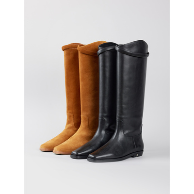 NancyCavally方头真皮高筒骑士靴