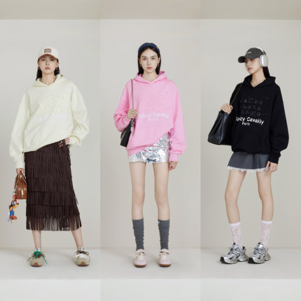 NancyCavally专柜款新疆长绒棉 街头风原创毛边贴布廓形连帽卫衣