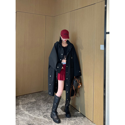 NancyCavally专柜款高端细格纹肌理精纺羊毛 解构运动风廓形风衣