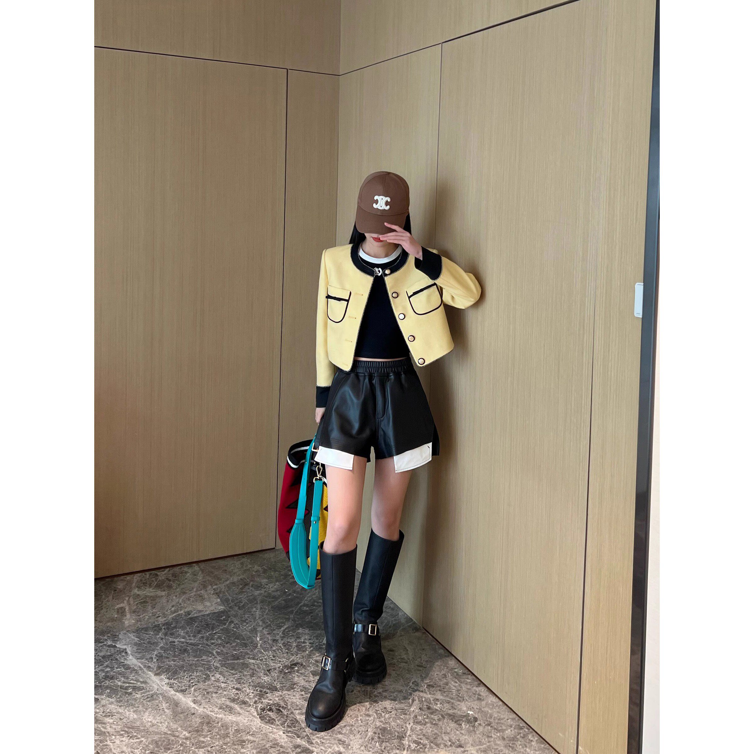 NancyCavally精致高级氛围感  轻奢银珠镶边拼色马术宫廷小香外套