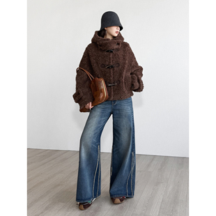 NancyCavally专柜款高密斜纹织牛仔棉 毛边开叉日式解构风牛仔裤