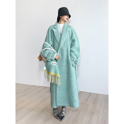 NancyCavally专柜款绒毛感苏力羊毛 智性老钱风廓形浴袍毛呢大衣