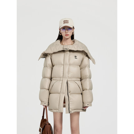 NancyCavally专柜高密超细旦95白鹅绒多穿大翻领收腰面包羽绒服